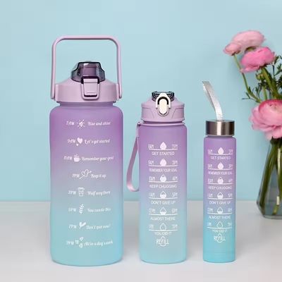 カスタマイズされたロゴ 受け入れられる 3pcs 大容量 スポーツ プラスチック グラディアント 水瓶セット