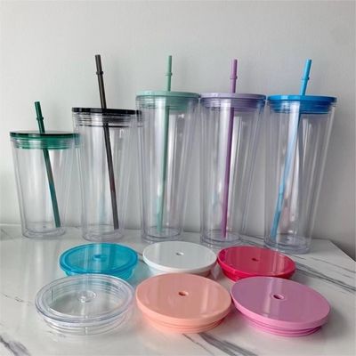 1点 カスタムDIY 16oz 24oz ダブルウォール プラスチック アクリル クリアカップ