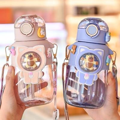 680ml PC PP 飲酒 スポーツ 熊 漫画 子供 ストロー付き 屋外 プラスチック 水瓶