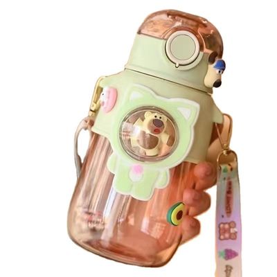 スタイリング 飲酒 スポーツ 熊 漫画 子供 屋外 680ml ストロー付き プラスチック 水瓶