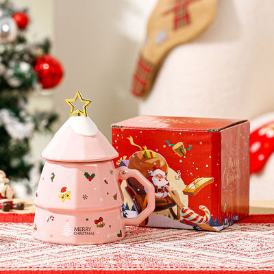 持続可能な骨セラミックカップ ギフトボックスセット 蓋のスプーン クリエイティブなクリスマスツリーデザイン