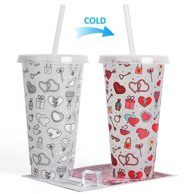 MUGS 24OZ BPAフリー プラスチックのソフトドリンク トムラー カラー変更カップ 蓋とストロー