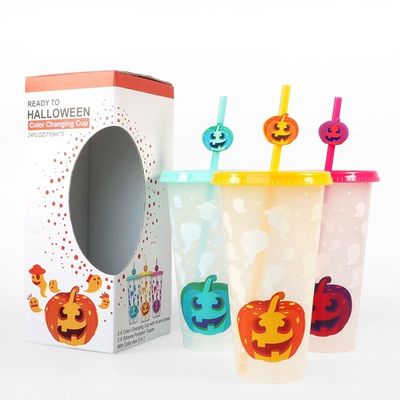 MUGS 24OZ BPAフリー プラスチックのソフトドリンク トムラー カラー変更カップ 蓋とストロー