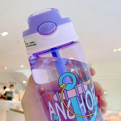 16オンス学生 可愛いポータブル 漏れ防止プラスチック水瓶 ストローとPPシリコン