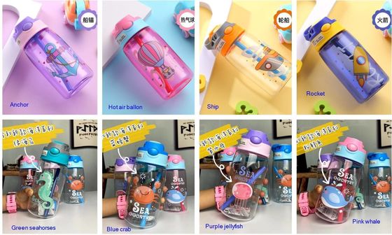 480ml 子供 可愛い ポータブル 防水 ストレート ドリンク ストロー付き プラスチック 水瓶