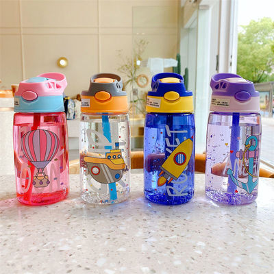 16OZ 子供 可愛い ポータブル 防水 ストレート 飲み放題 ストロー付き プラスチック 水瓶
