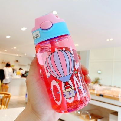 16OZ 子供 可愛い ポータブル 防水 ストレート 飲み放題 ストロー付き プラスチック 水瓶