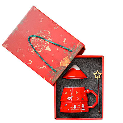 7x12.5cm セラミック カフェカップ 蓋とスプーン 祝い クリスマスツリーデザイン ギフトボックス