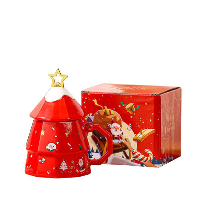 7x12.5cm セラミック カフェカップ 蓋とスプーン 祝い クリスマスツリーデザイン ギフトボックス