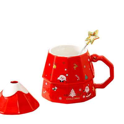 7x12.5cm セラミック カフェカップ 蓋とスプーン 祝い クリスマスツリーデザイン ギフトボックス