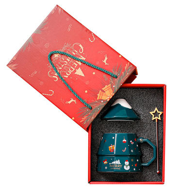 7x12.5cm セラミック カフェカップ 蓋とスプーン 祝い クリスマスツリーデザイン ギフトボックス