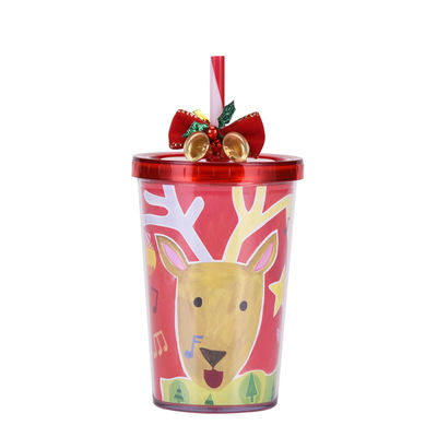 最も人気のあるクリスマスベル 二重層プラスチック BAP フリー ストロー 飲み水カップ
