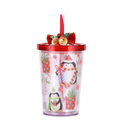 可愛いデザイン スタイルのクリスマスベル 二重層 プラスチック BAP 無料 ストロー 飲み水カップ