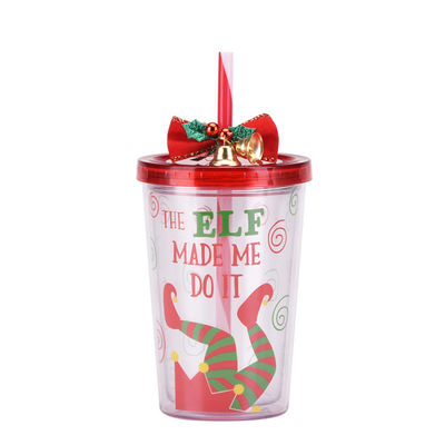 可愛いデザイン スタイルのクリスマスベル 二重層 プラスチック BAP 無料 ストロー 飲み水カップ