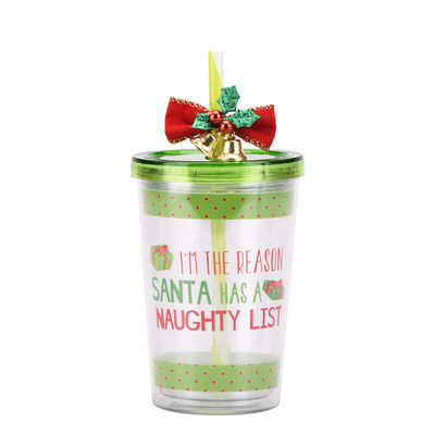 可愛いデザイン スタイルのクリスマスベル 二重層 プラスチック BAP 無料 ストロー 飲み水カップ