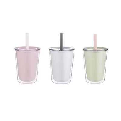 TOUR 二重 壁 の 持ち運び できる プラスチック 水瓶 と 吸い た ストロー の 大きな 容量 の 飲み物 カップ