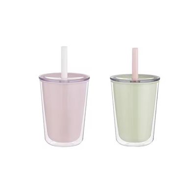 TOUR 二重 壁 の 持ち運び できる プラスチック 水瓶 と 吸い た ストロー の 大きな 容量 の 飲み物 カップ