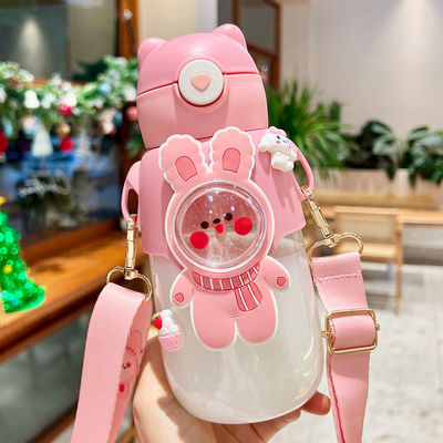 520ml カートン プラスチックストローカップ 肩帯 かわいいデザイン ロープ用品