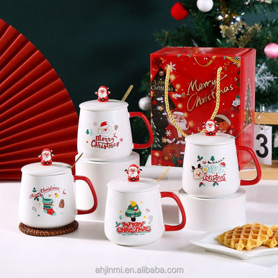 クリスマスカップ 400ml 魅力的なデザイン セラミック 再利用可能 ポルセラン カフェカップ スプーン