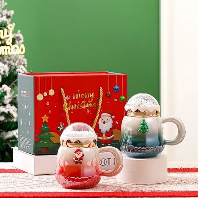 グラデント色 クリスマスセラミック ギフト ボックスカップ 2024 デリケートデザイン 6.8cm*11cm 2色