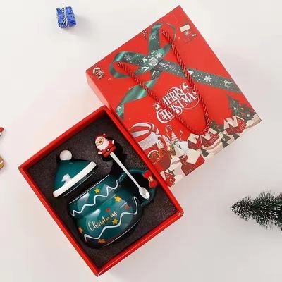 カスタマイズされたロゴ プレゼントにぴったり 蓋とスプーン付き クリスマスセラミックカップ