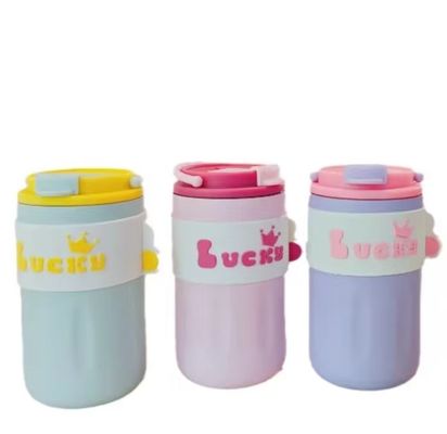 304 ステンレス スチール 水瓶 蓋付き 420ml ポータブル クリエイティブ かわいい ストレート ドリンク