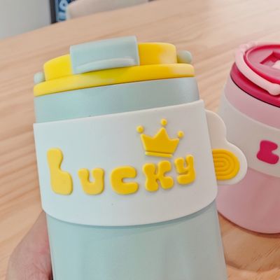 304 ステンレス スチール 水瓶 蓋付き 420ml ポータブル クリエイティブ かわいい ストレート ドリンク