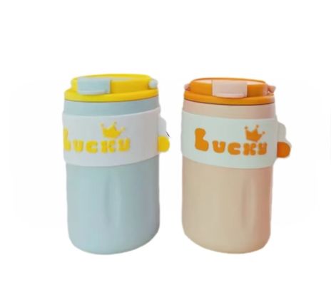 304 ステンレス スチール 水瓶 蓋付き 420ml ポータブル クリエイティブ かわいい ストレート ドリンク