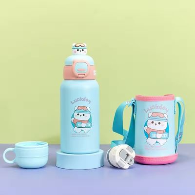 ポータブル ストラップ 水瓶 蓋付き モダン デザイン 漫画 水杯 ステンレス 鋼