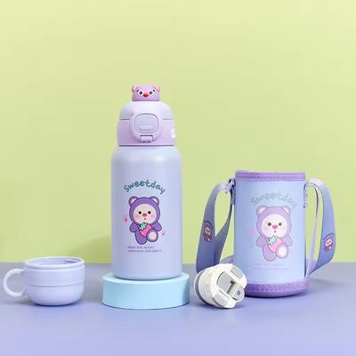 ポータブル ストラップ 水瓶 蓋付き モダン デザイン 漫画 水杯 ステンレス 鋼