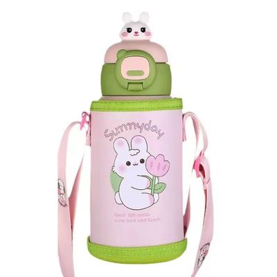 ステンレス・スティール 隔熱水瓶 500ml 容量 可愛い漫画デザイン ダブルキャップ