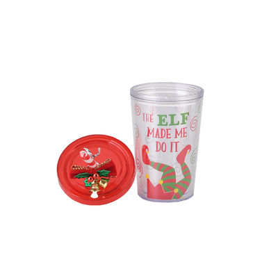 10オンス ダブルレイヤのプラスチックのBAP 無料 クリスマスデザイン ストロー 飲み水カップ ベル 8.7x12.3cm