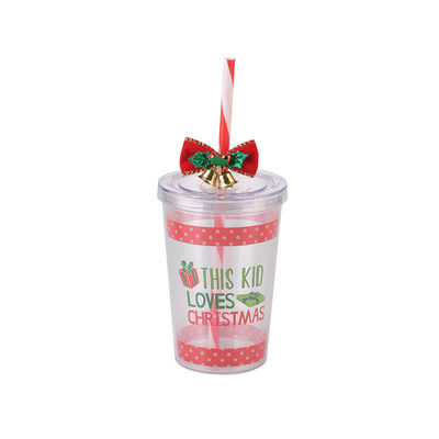 10オンス ダブルレイヤのプラスチックのBAP 無料 クリスマスデザイン ストロー 飲み水カップ ベル 8.7x12.3cm