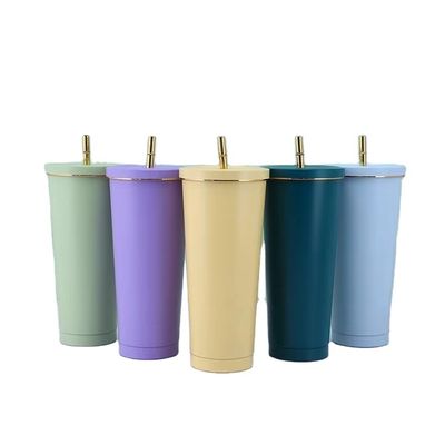 カスタムカラー 500ml 750ml ダブルウォールステンレスステール真空カップ ストロー隔離コーヒータンブラー