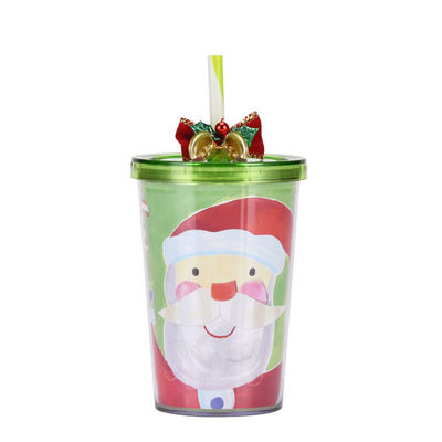 クリスマスデザイン ダブルレイヤ プラスチック BAP フリー ストロー 鐘付き飲み水カップ