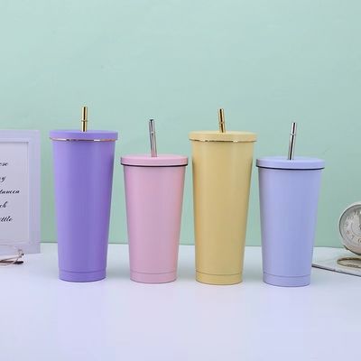 カスタムカラー 500ml 750ml ダブルウォールステンレスステール真空カップ ストロー隔離コーヒータンブラー