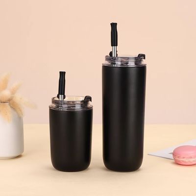 500ml オーダーメイド ロゴ ダブルウォール 304 ステンレス スチール 真空カップ ストロー付きコーヒータンブラー