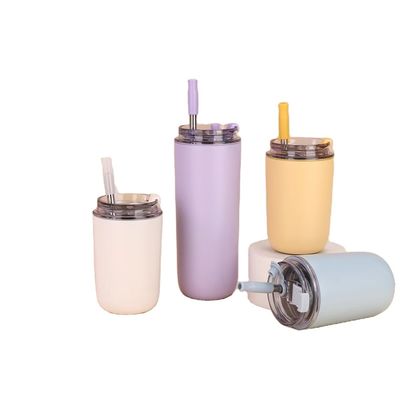 500ml オーダーメイド ロゴ ダブルウォール 304 ステンレス スチール 真空カップ ストロー付きコーヒータンブラー