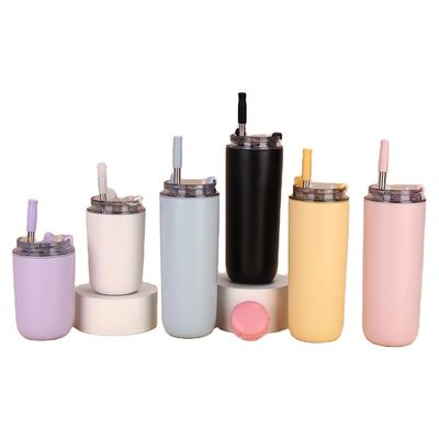 500ml オーダーメイド ロゴ ダブルウォール 304 ステンレス スチール 真空カップ ストロー付きコーヒータンブラー