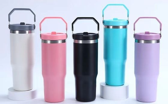 バキューム 断熱 30oz ステンレス スポーツ 水瓶 フリップストローとハンドル