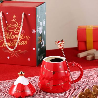 クリスマスプレゼントカップセット 蓋とスプーン 400ml 500ml オフィス用 午後茶杯