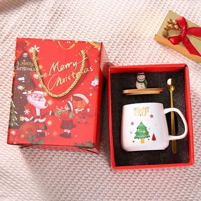 クリスマスプレゼント 再利用可能な400ml ポルセランコーヒーカップ スプーンとサンタの飾り付け