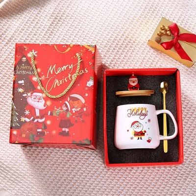 クリスマスプレゼント 再利用可能な400ml ポルセランコーヒーカップ スプーンとサンタの飾り付け