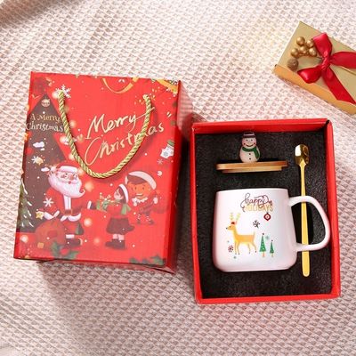 クリスマスプレゼント 再利用可能な400ml ポルセランコーヒーカップ スプーンとサンタの飾り付け