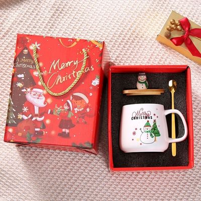 クリスマスプレゼント 再利用可能な400ml ポルセランコーヒーカップ スプーンとサンタの飾り付け