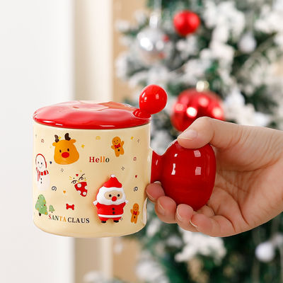 サブライメーション カスタム セラミック カップ リユースブル 3D クリスマスカップ 蓋とスプーン付き ギフト