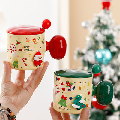 サブライメーション カスタム セラミック カップ リユースブル 3D クリスマスカップ 蓋とスプーン付き ギフト