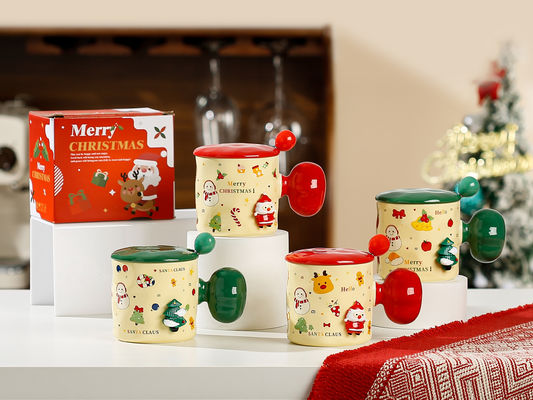 高品質のセラミックサンタカップとスプーン 自然で健康的なクリスマスプレゼント