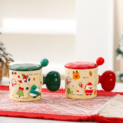 カスタム サブライメーション 3D クリスマス カップ 蓋とスプーン 高級 美容 セラミック カップ 380ml容量