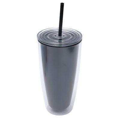24オンス 蓋とストローの付いた二重壁の再利用可能なプラスチックカップ ストローの付いた飲み物